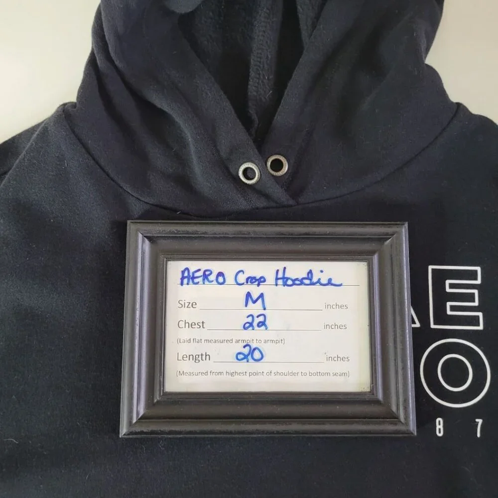 Aeropostale Sweatshirt Cropped‎ Raw Edge Hem Black Hoodie Womens Medium